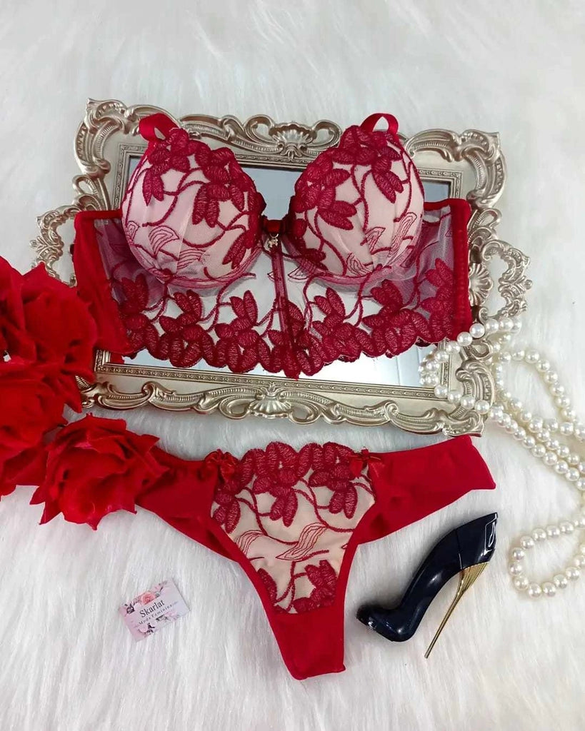Luxury Cropped Set - Red & Nude