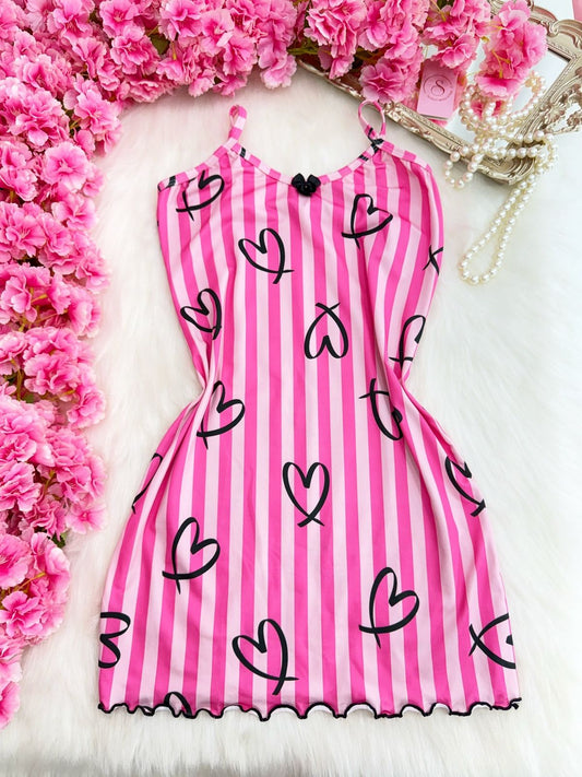 Lanchinni Nightdress - Striped Hearts