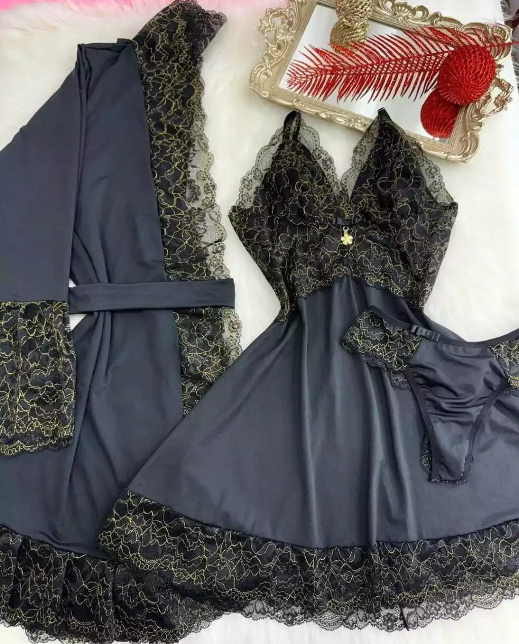Robe Set - Black & Gold