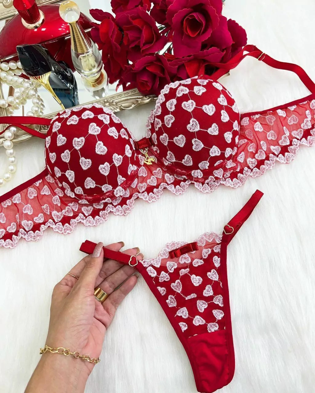 Love Set Push-Up Bra - Red & White