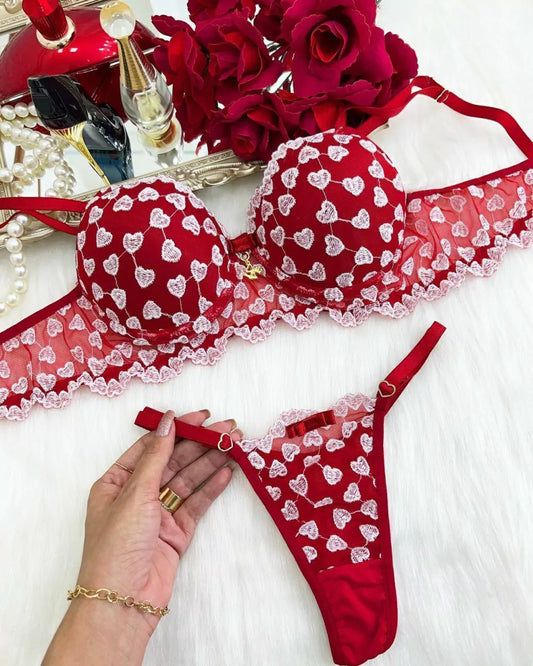 Love Set Push-Up Bra - Red & White